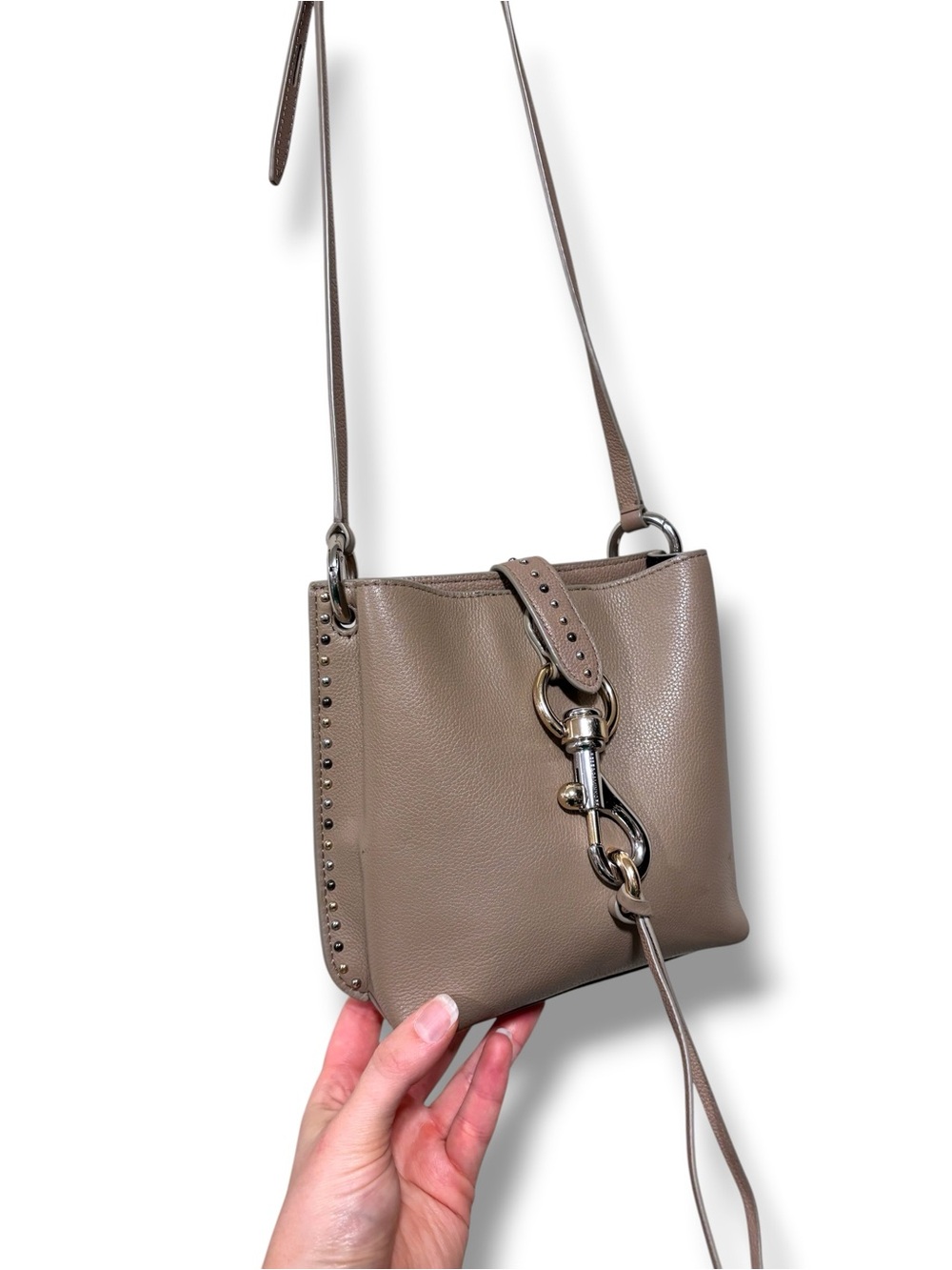 Rebecca Minkoff Taupe Pebbled Leather Shoulder Bag with Hardware Accents